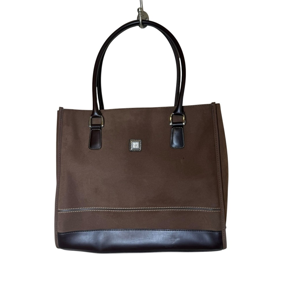 Diane Von Furstenberg Double Handle Suede & Leather Tote Bag Snap Brown Classic